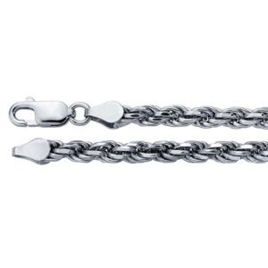 Sterling Silver Rhodium-Plated 3.8mm Diamond-Cut French Rope Chain