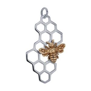 Sterling Silver Honeycomb Pendant with Bronze Bee