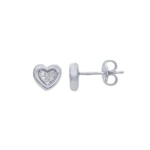 Sterling Silver Diamond-Set Heart Post Earrings