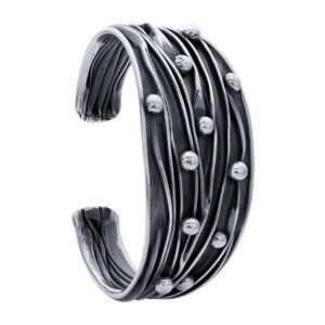 Sterling Silver Corrugated Cuff Bracelet with Beads