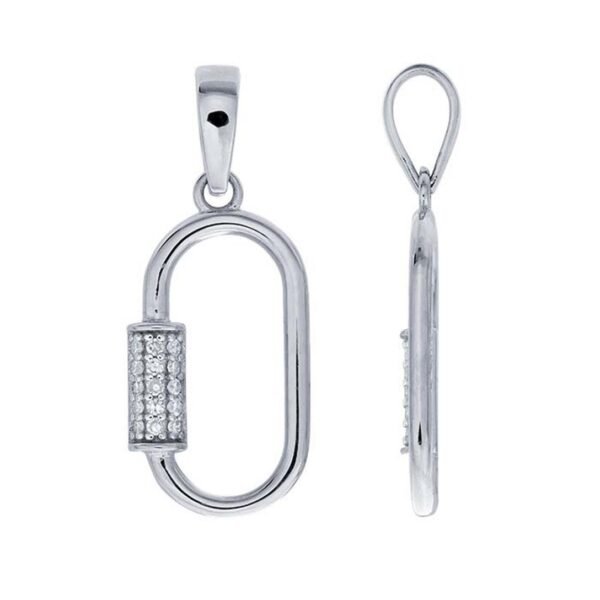 14K White Gold Diamond-Set Faux Carabiner Pendant