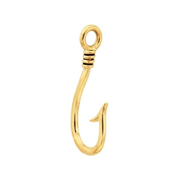 14K Yellow Gold Fish Hook Pendant - side