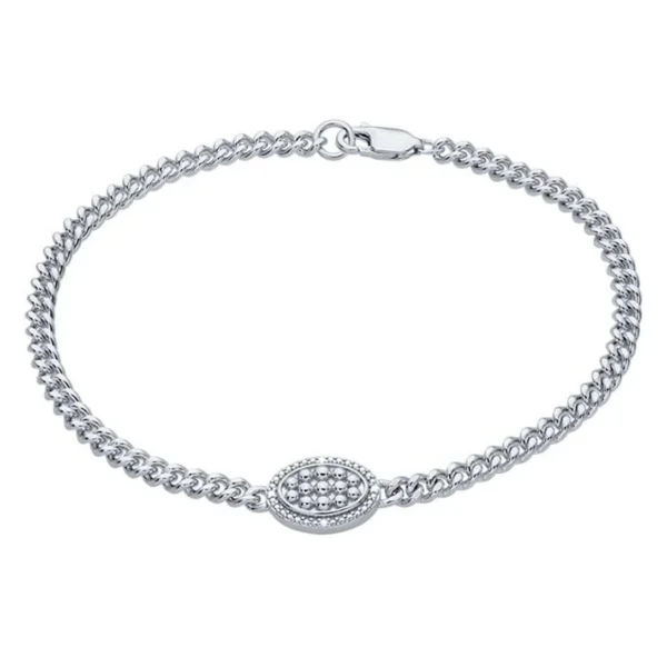 Sterling Silver Curb Chain Bracelet with Diamonds